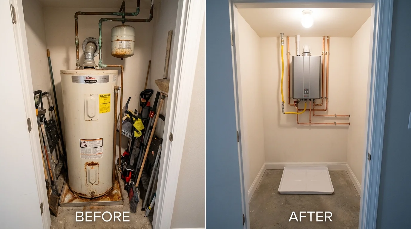 Tank water heater versus wall-mounted tankless unit comparison for Bonney Lake, WA homeowners